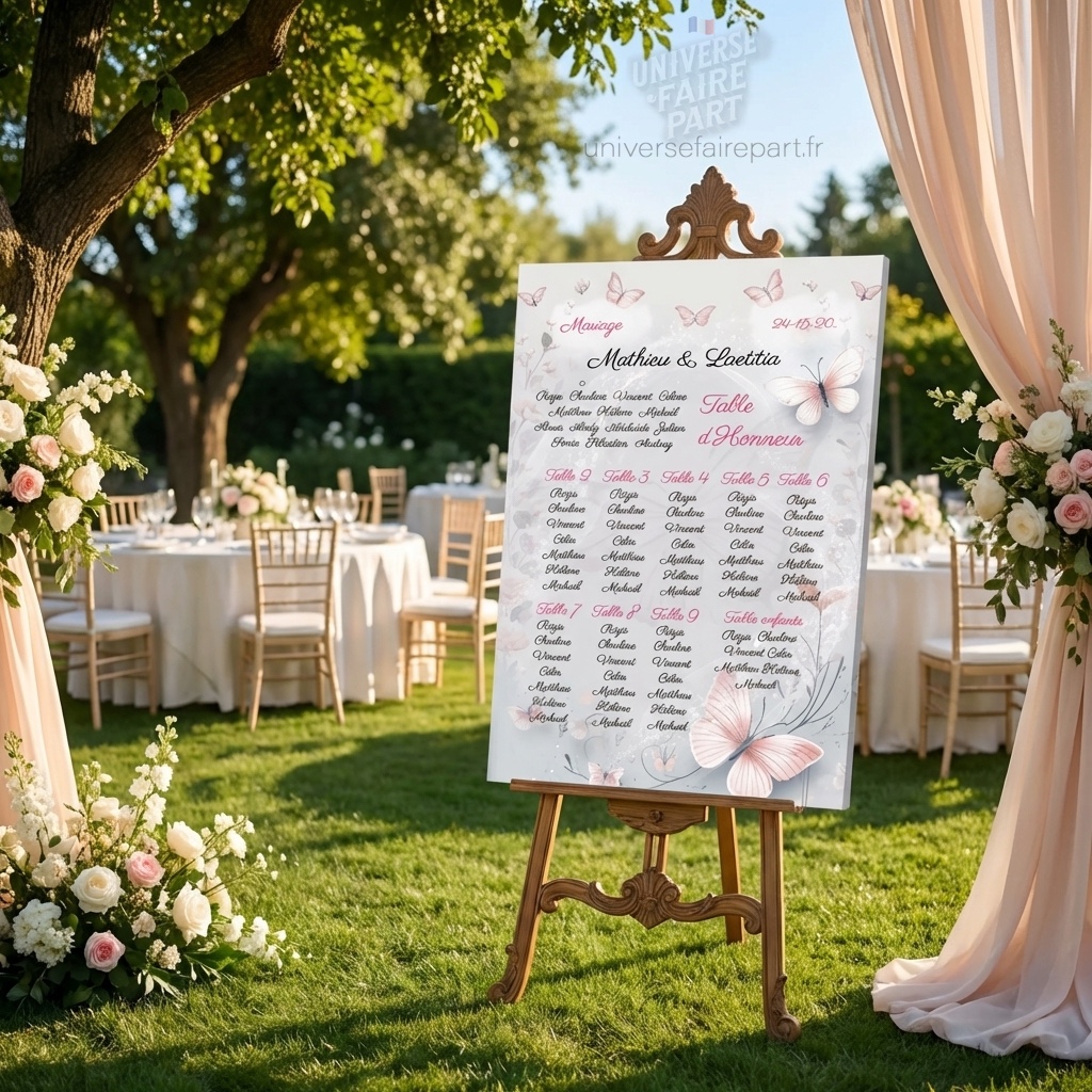 N°266.4 - Plan de table Vol de Bonheur Papillons Roses