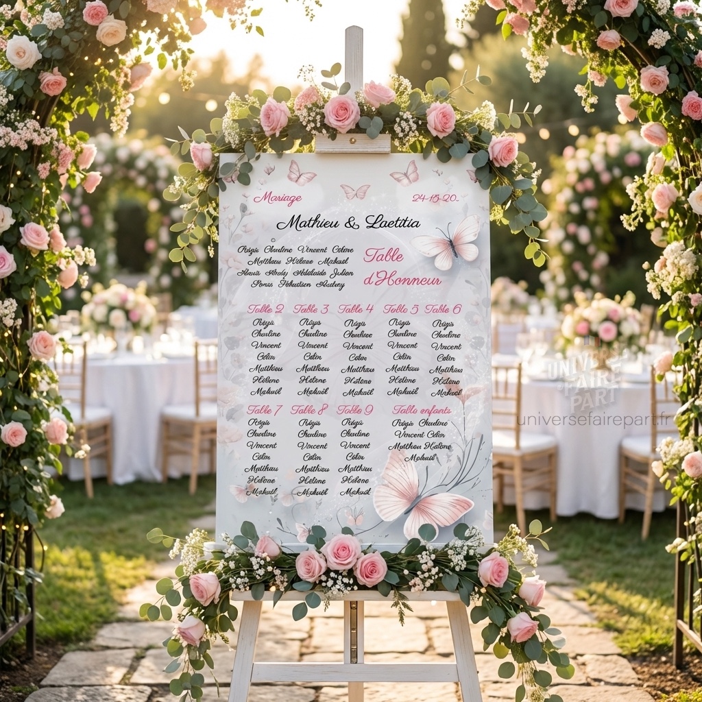 N°266.4 - Plan de table Vol de Bonheur Papillons Roses