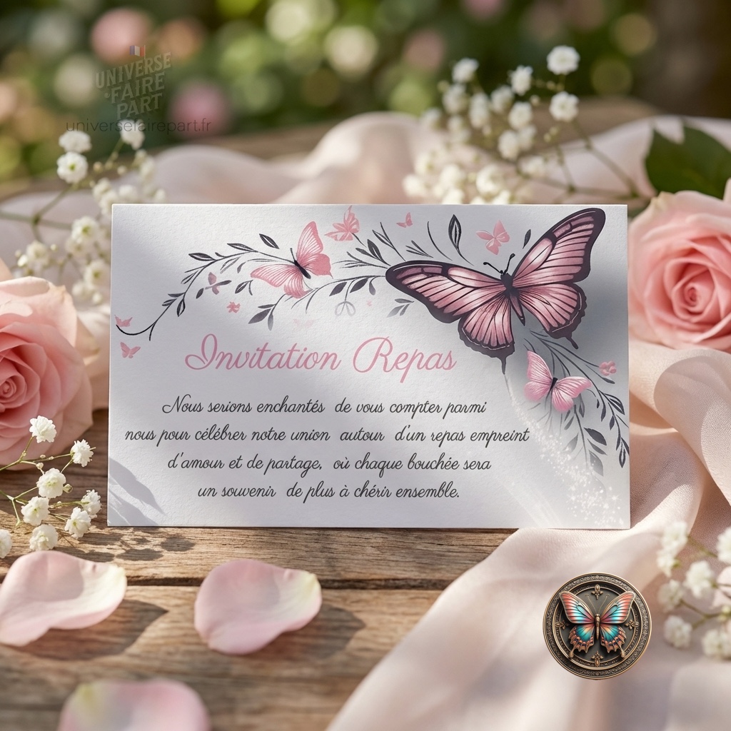 N°266.1 – Carton repas Vol de Bonheur Papillons Roses