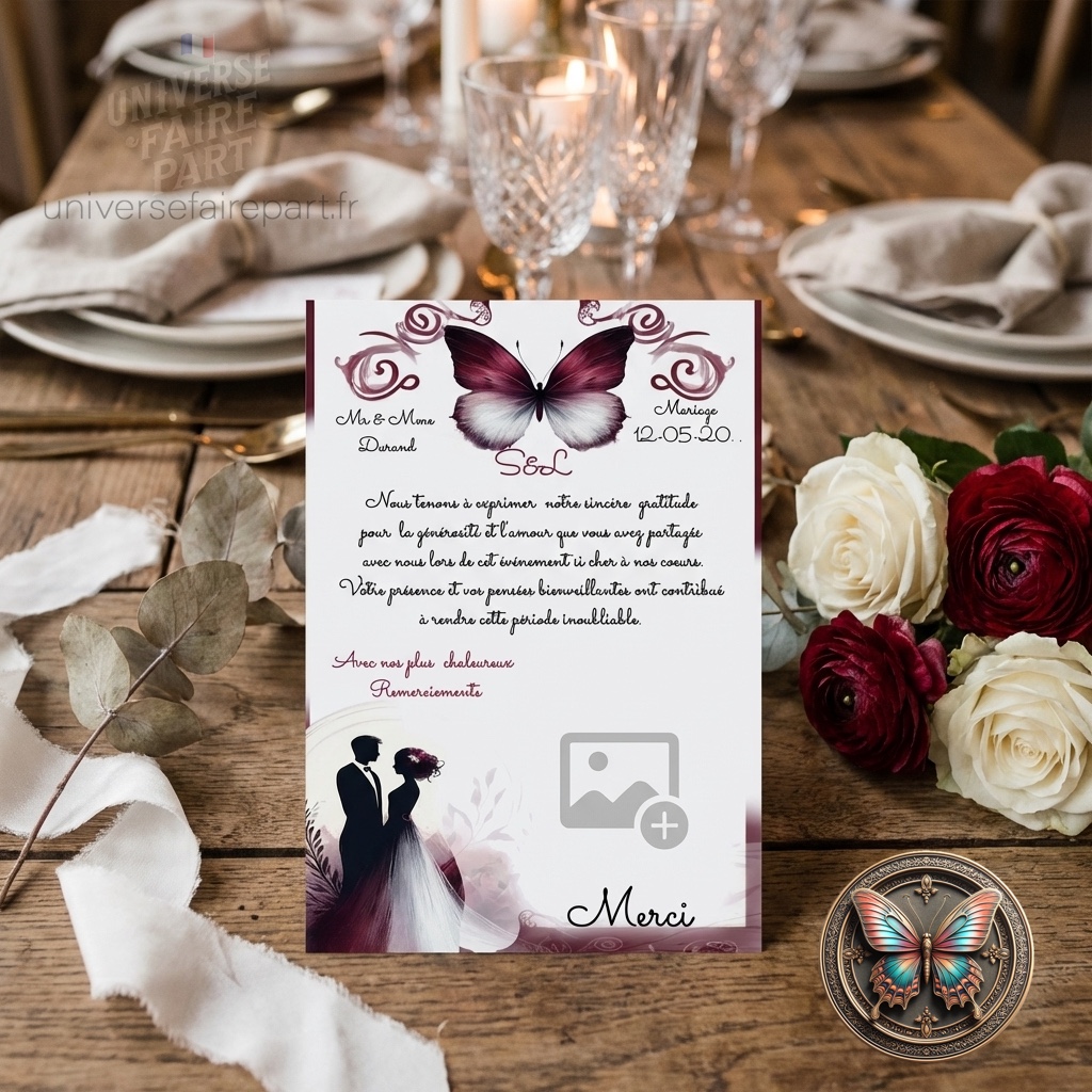 N°267.3 – Carte remerciement Papillons Union Éternelle Bordeaux