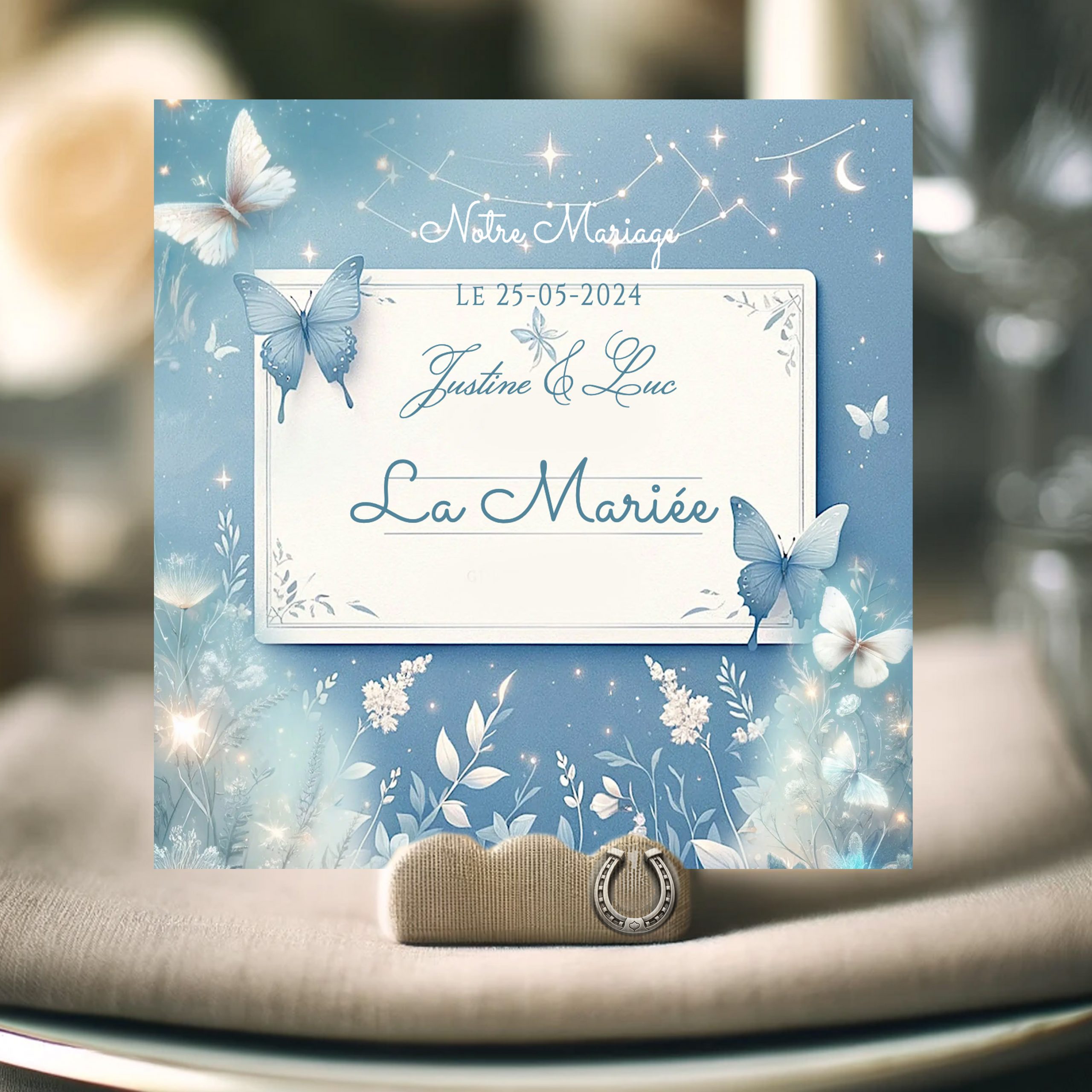 N°211.3 - Porte nom Romance Papillons bleu