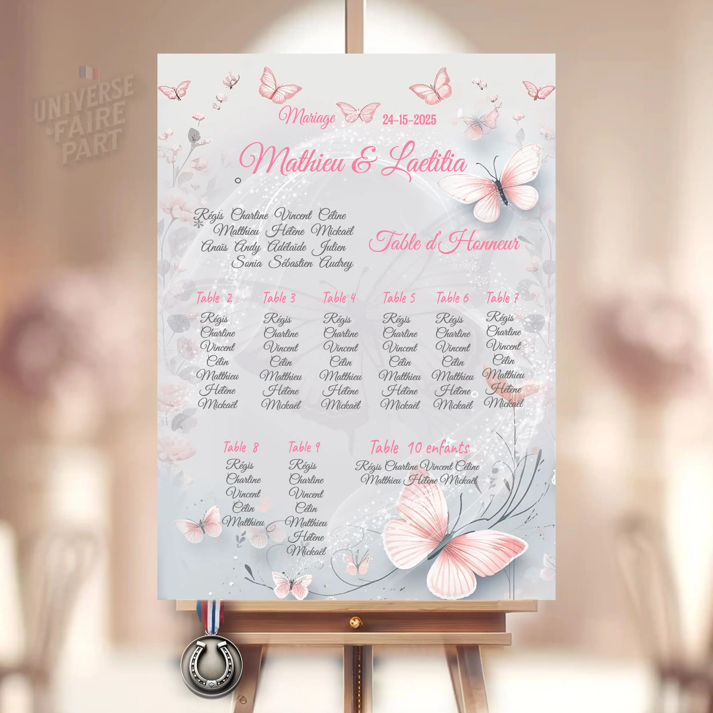 N°266.4 - Plan de table Vol de Bonheur Papillons Roses