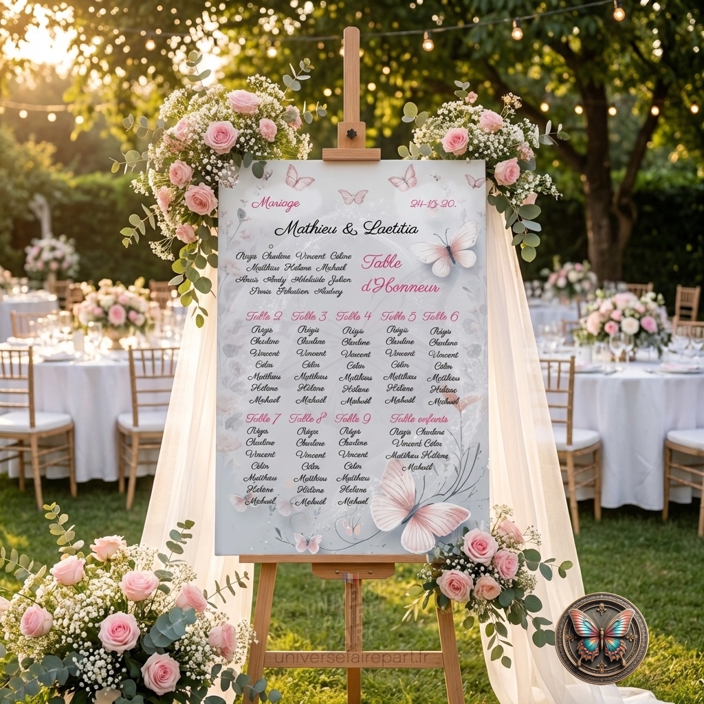 N°266.4 – Plan de table Vol de Bonheur Papillons Roses