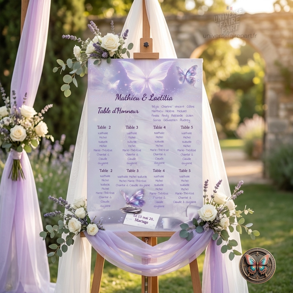 N°39.3 – Plan de table mariage papillons Éclat Enchantés