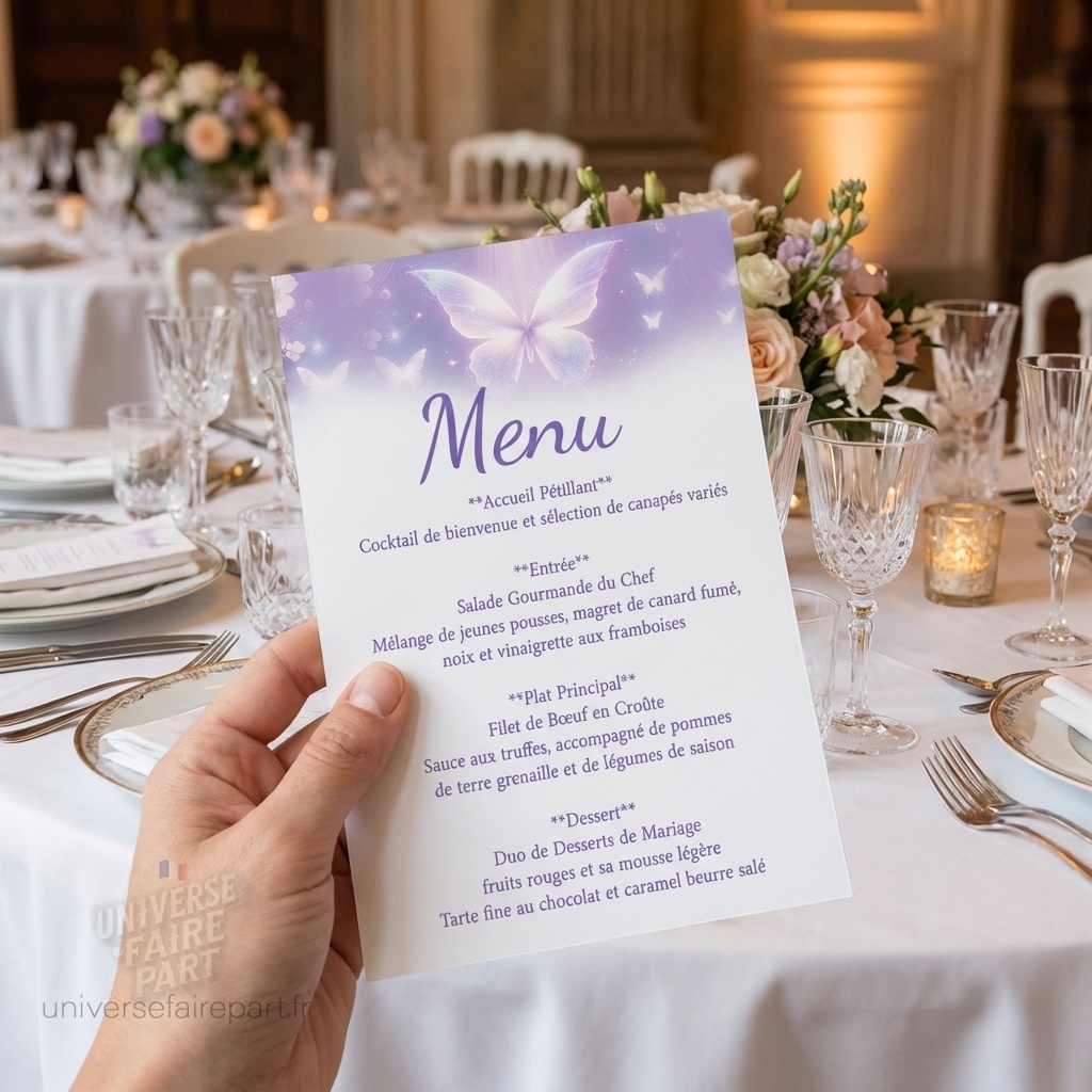 N°39.4 – Menu mariage papillons Éclat Enchantés