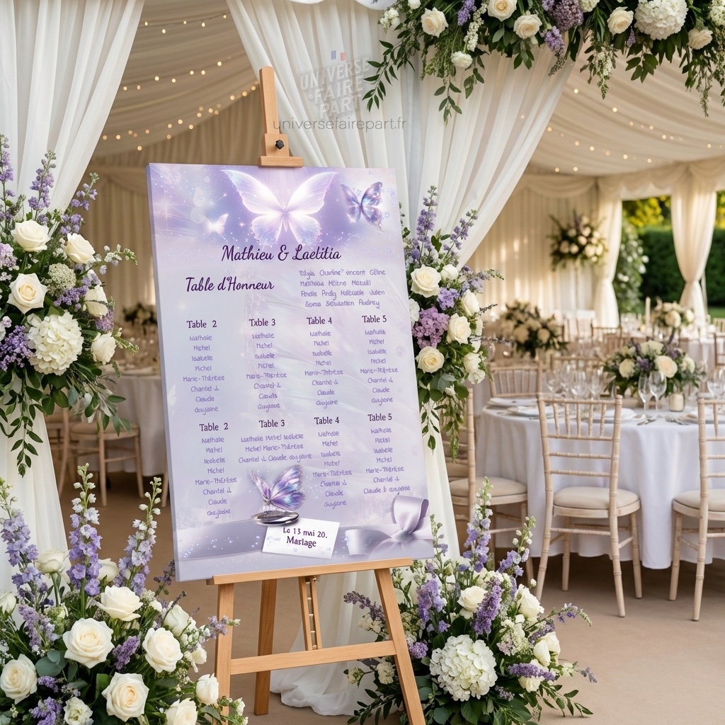 N°39.3 – Plan de table mariage papillons Éclat Enchantés