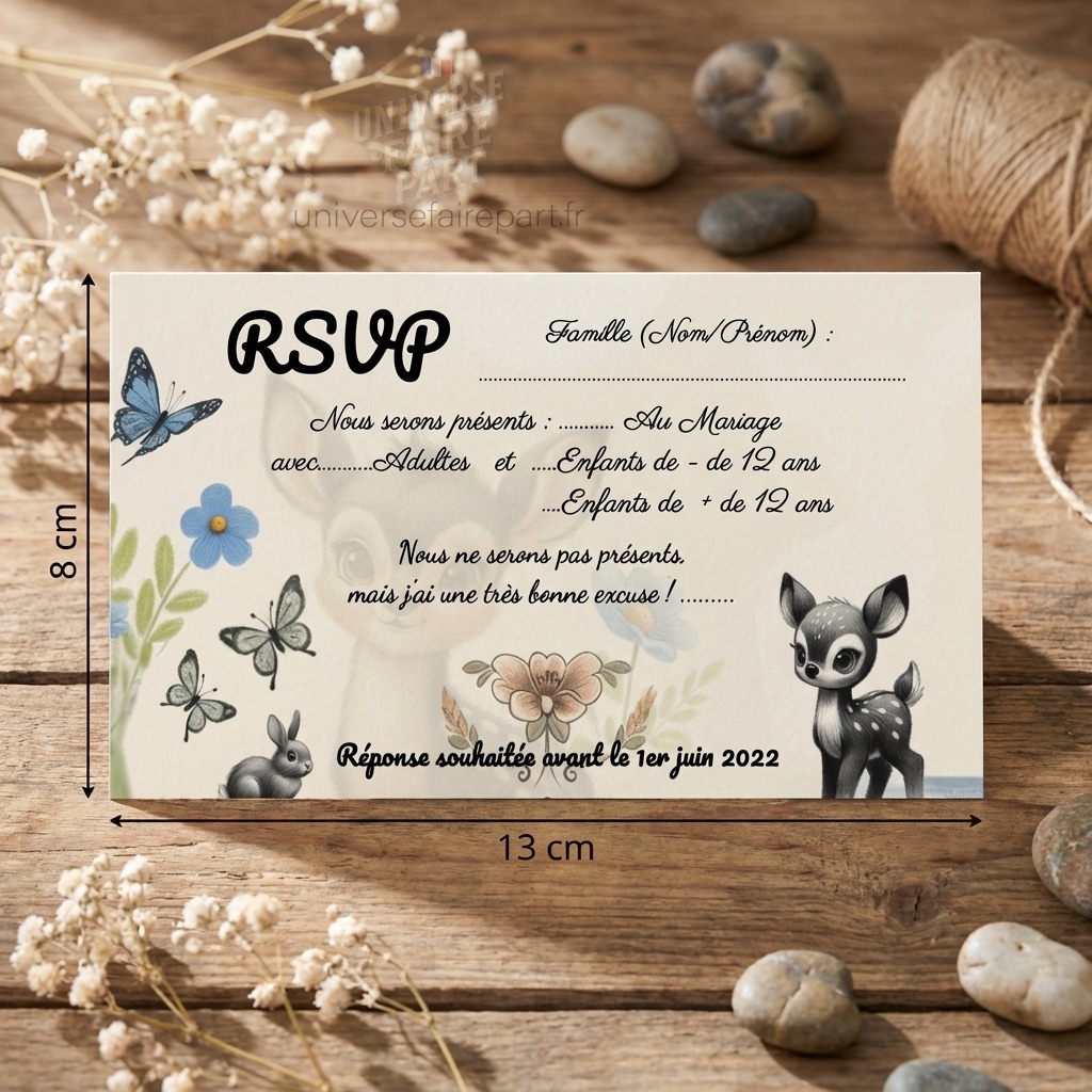 N°136.1 Carton réponse forêt enchantée Journée Féerique  Bambi