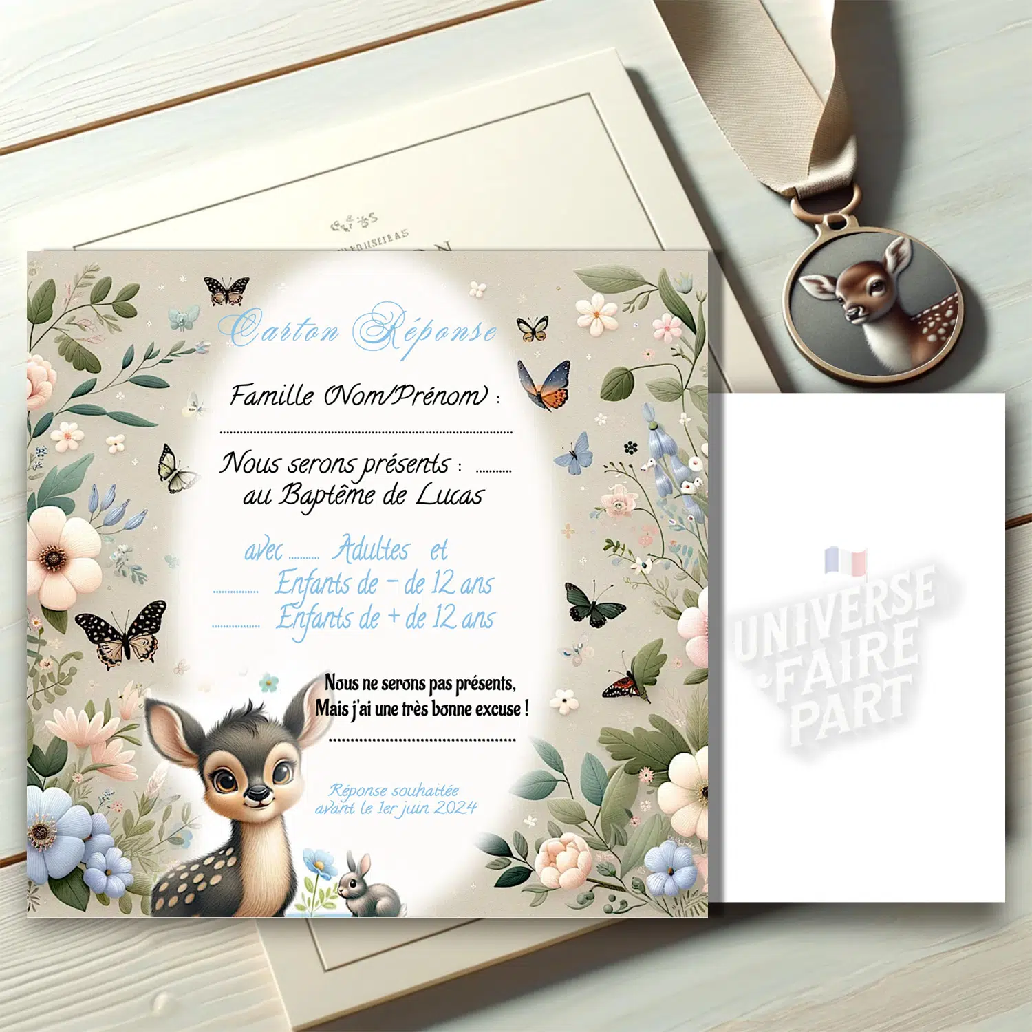 N°136.1 Carton réponse forêt enchantée Journée Féerique Bambi