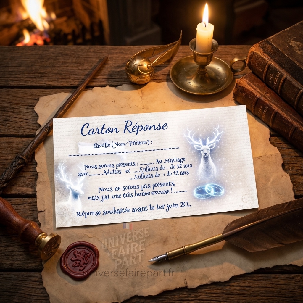 N°227.2 – Carton Réponse Cerf Harry Potter parchemin mariage