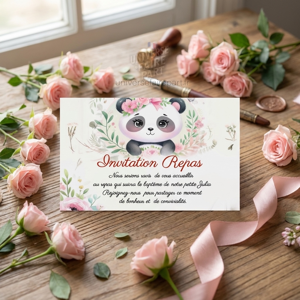 N°342.1 – Carton repas Petit panda tendre rosé fille
