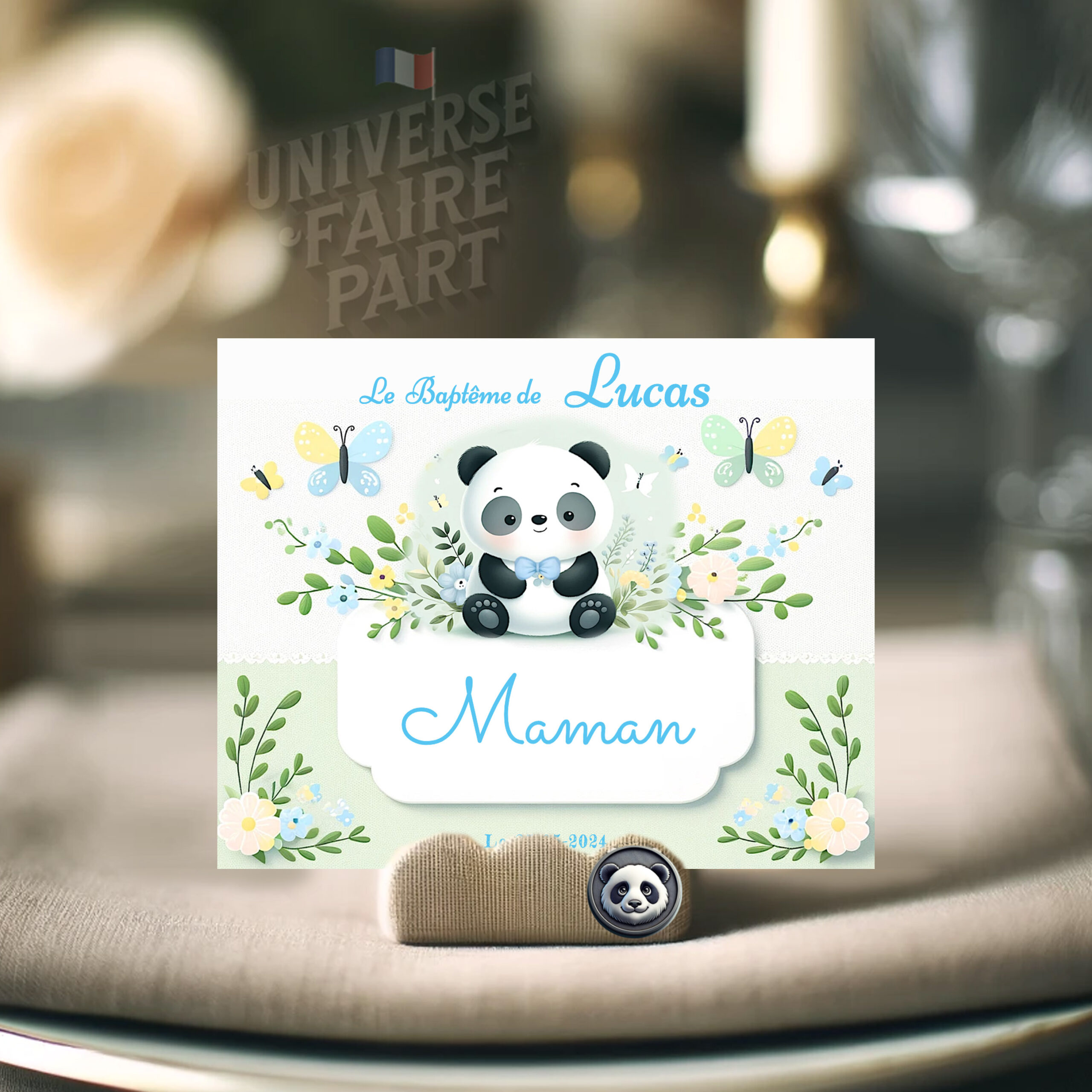 N°146.3 - Porte nom Thème Panda Garçon