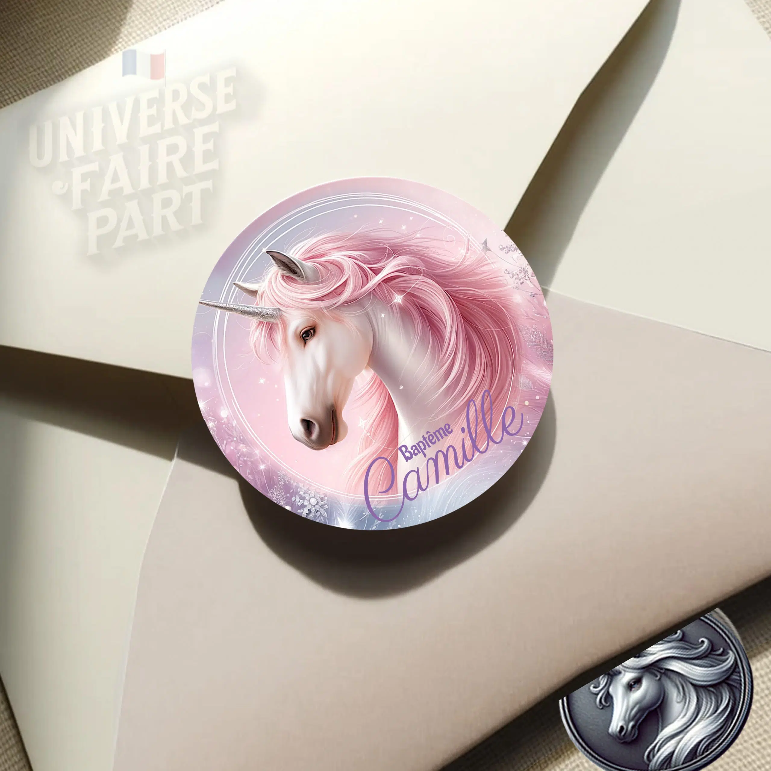N°144.2 - Rond collant La magnifique Licorne rose poudrée