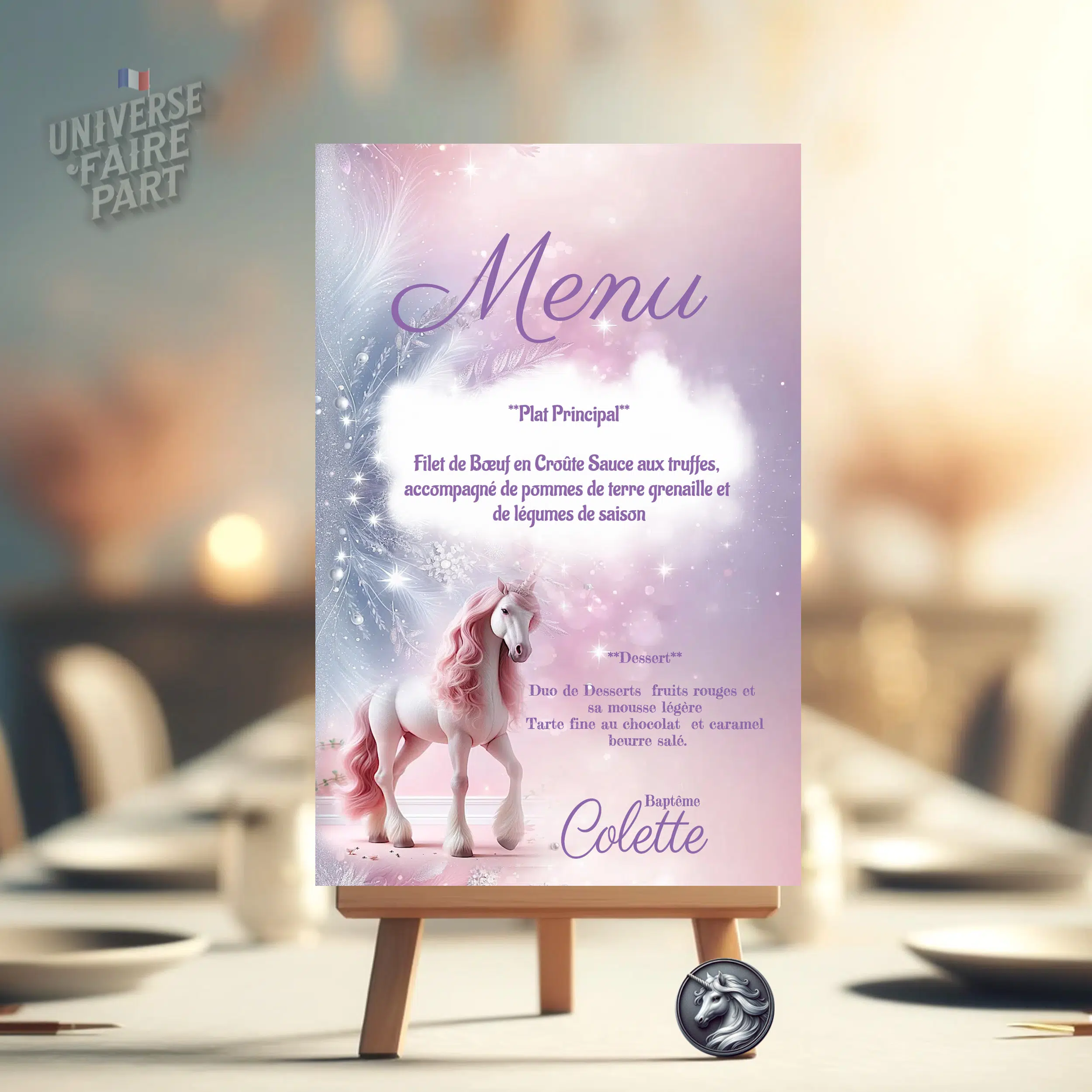 N°144.3 - Menu La magnifique Licorne rose poudrée