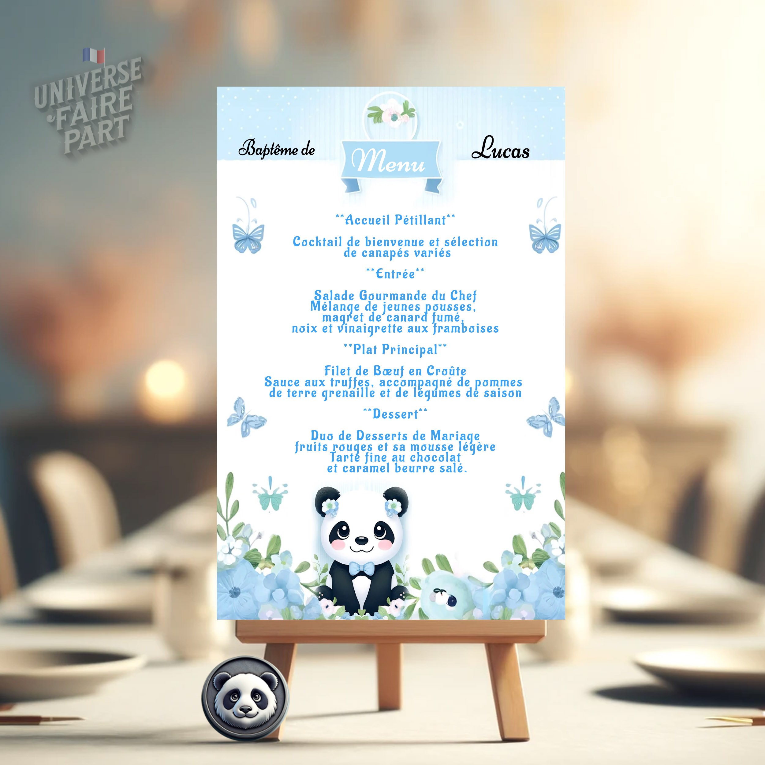 N°146.6 - Menu Thème Panda Garçon