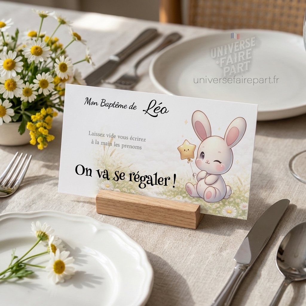 N°117.1 –  Porte nom Petit lapin vert d’eau pastel fleuri