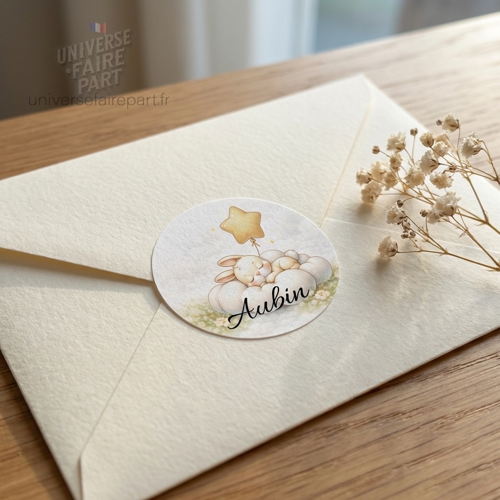 N°117.2 –  Rond collant  Petit lapin vert d’eau pastel fleuri