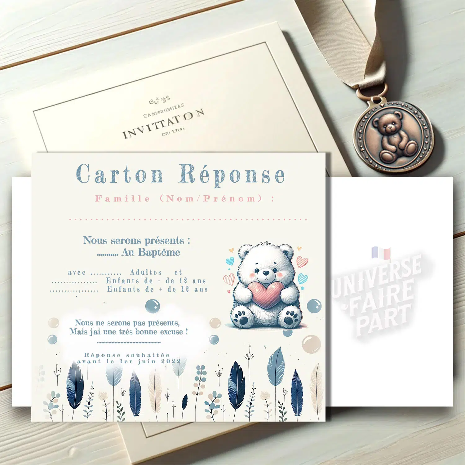 N° 173.1 - Carton réponse Éthan & Marie nos oursons des temps modernes