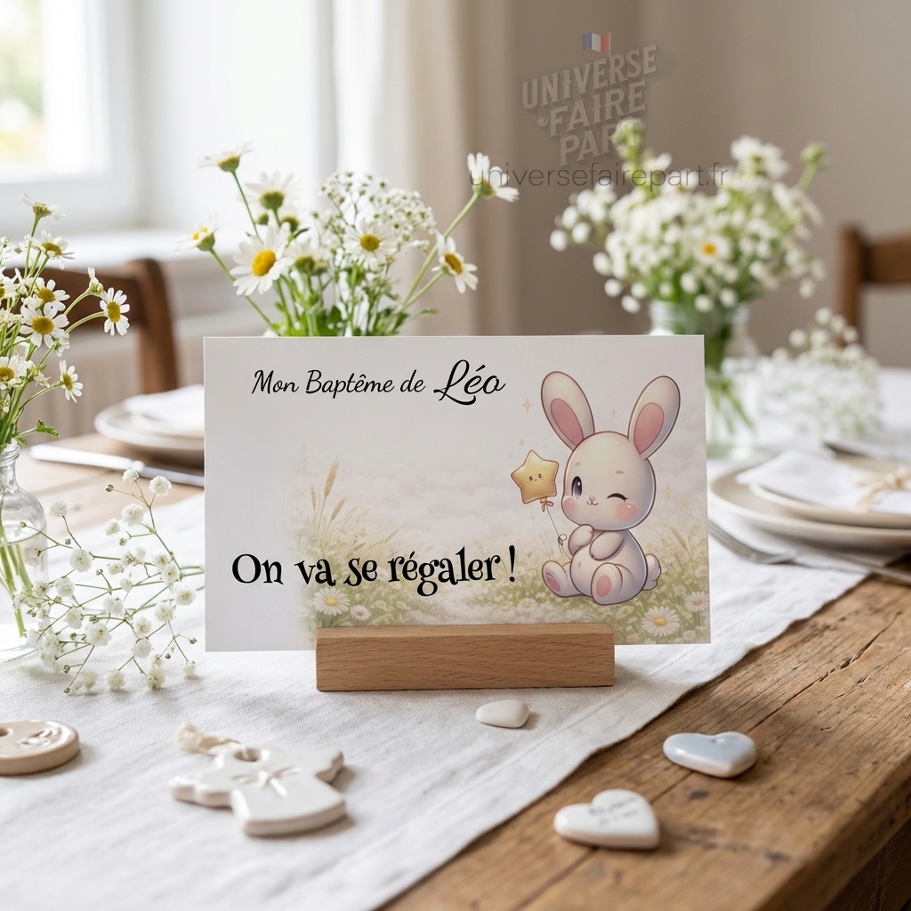 N°117.1 –  Porte nom Petit lapin vert d’eau pastel fleuri