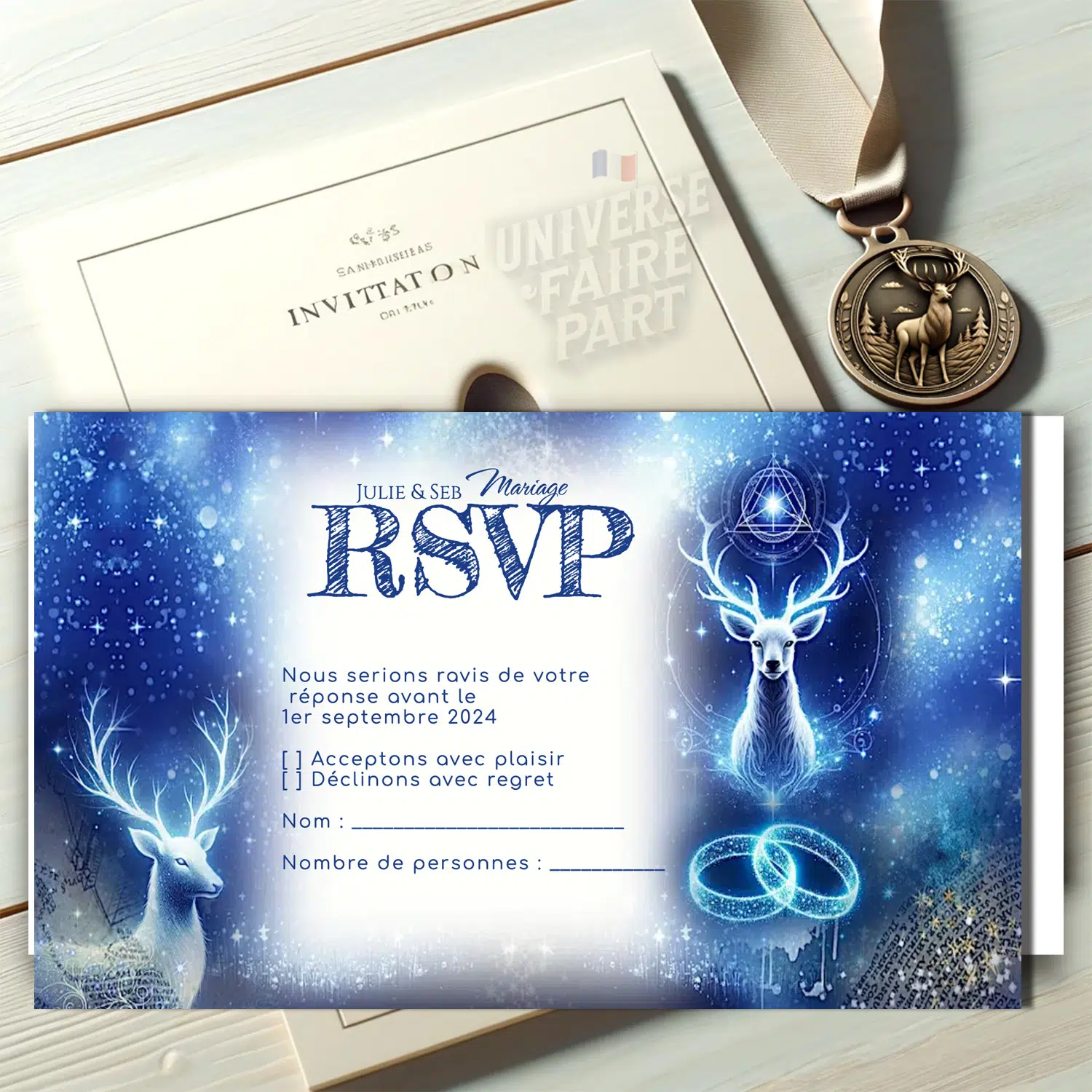 N°227.2 – Carton Réponse Cerf Harry Potter nuit étoilé mariage