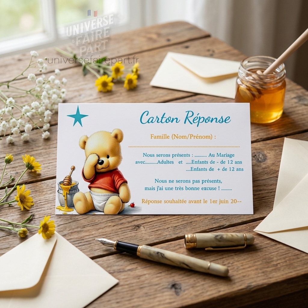 N°539.1 – Carton réponse  Winnie L&rsquo;ours malin en Bleu