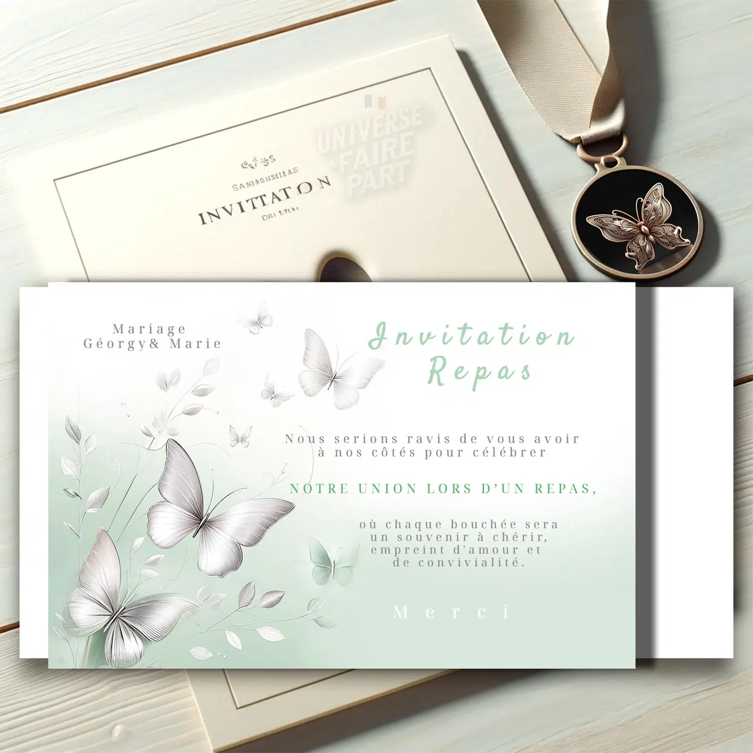 N°265.1- Carton repas Papillons douceur vert pastel