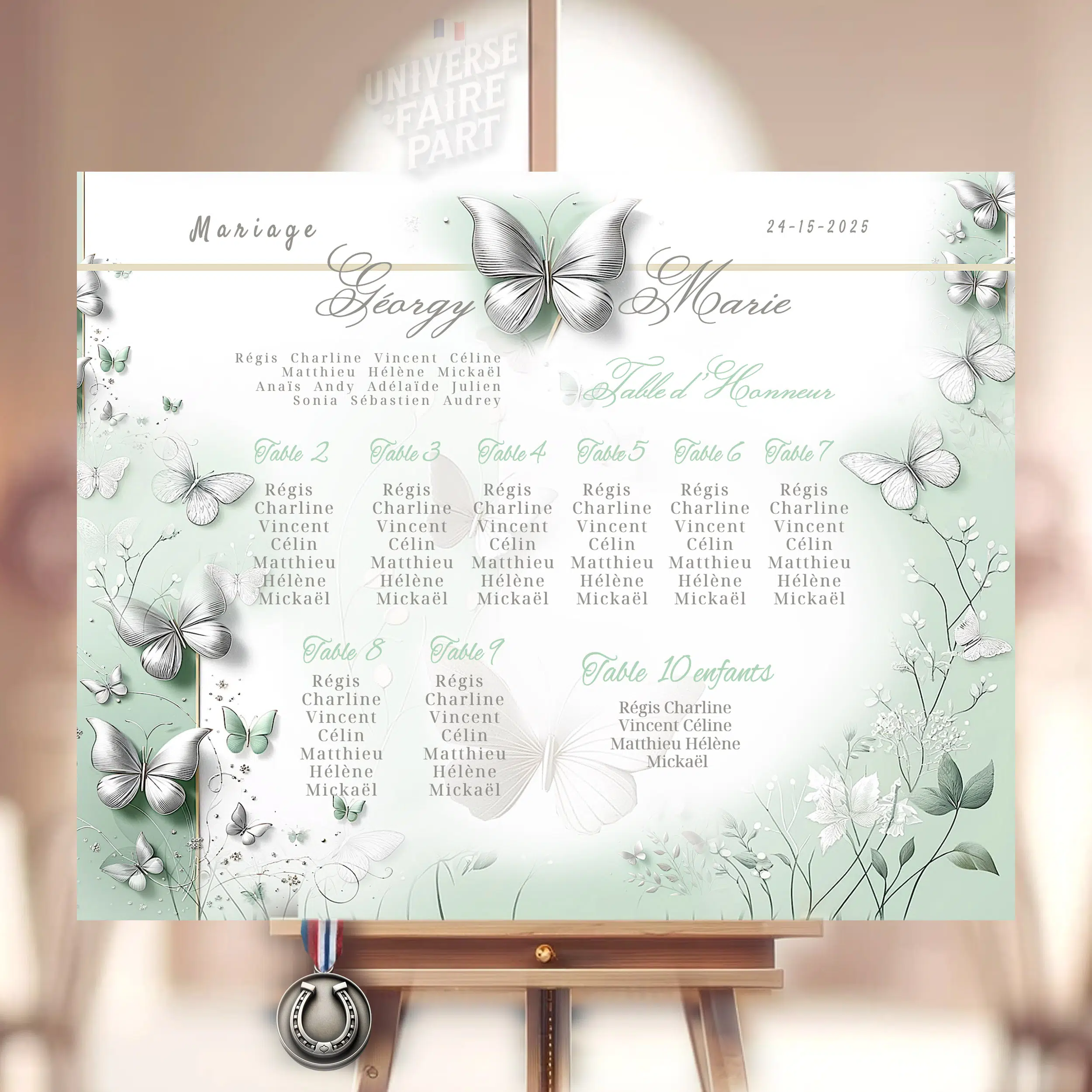 N°265.4 - Plan de table Papillons Douceur Vert Pastel