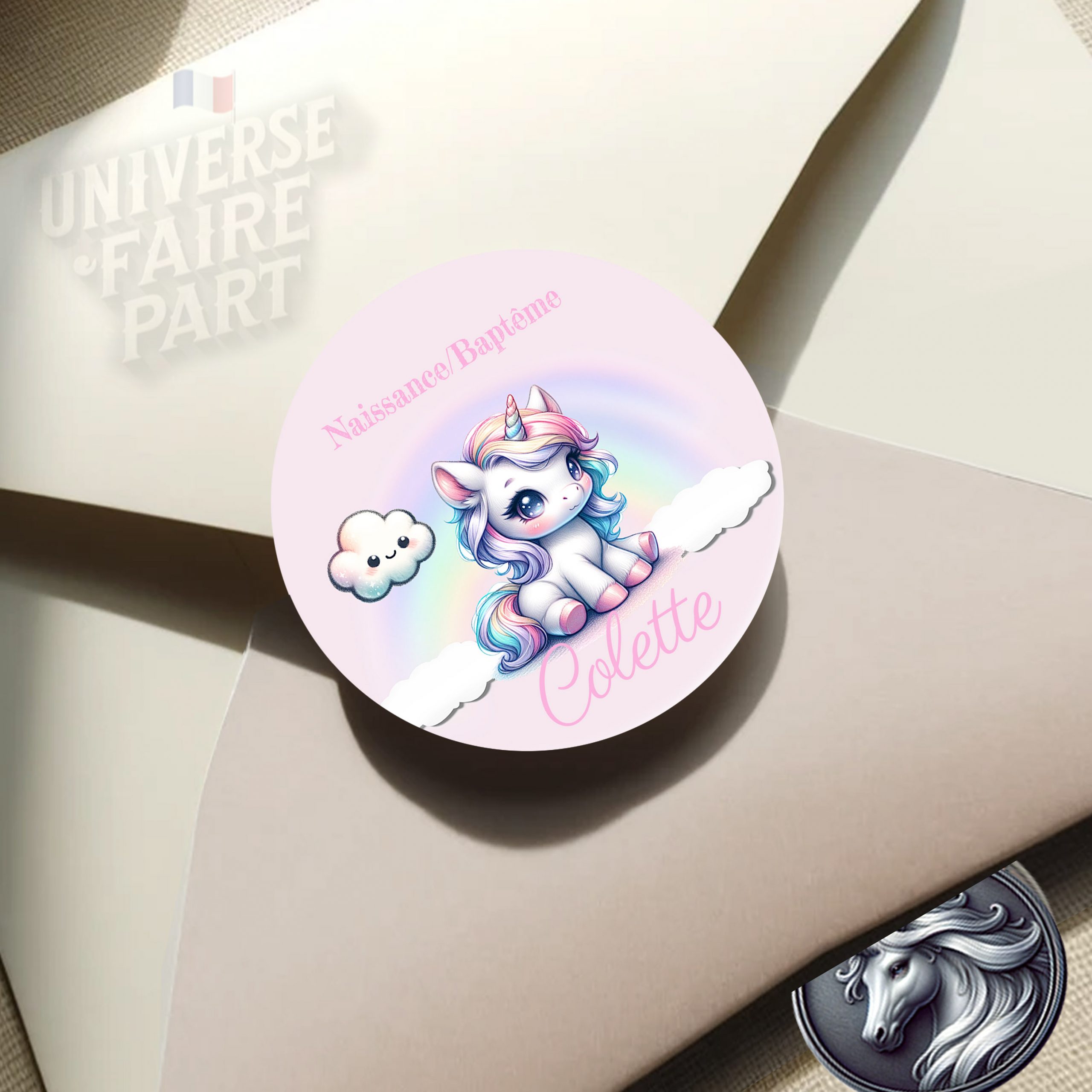 N°296.2- Rond collant Licorne baby arc en ciel