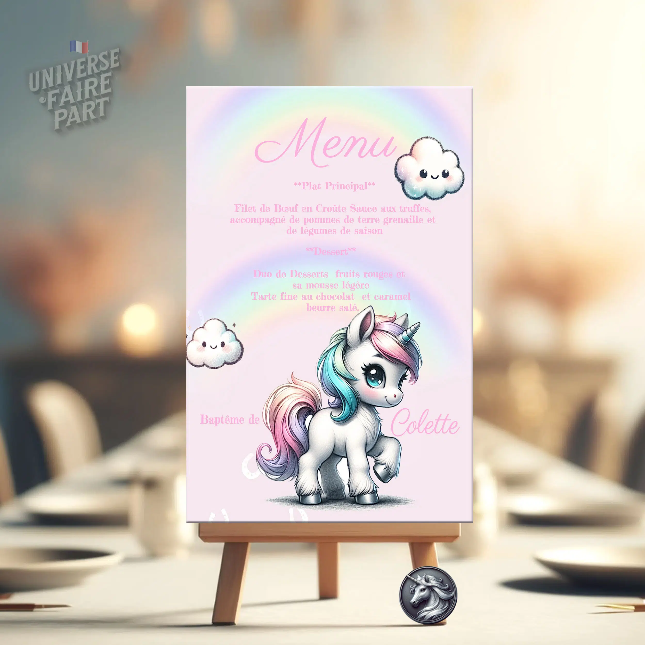 N°296.3- Menu Licorne baby arc en ciel