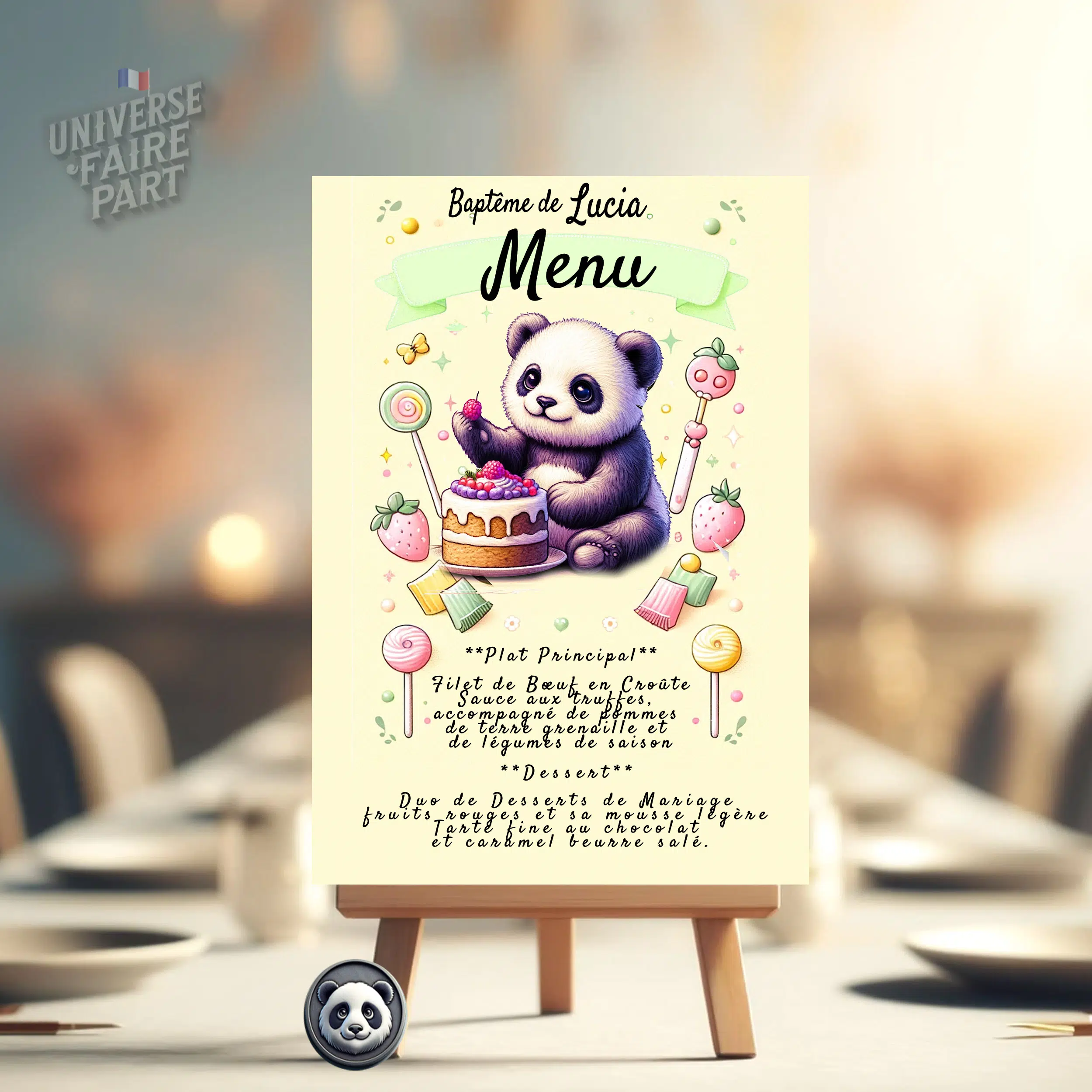 N°314- Faire-part Petit Panda gourmand anniversaire ou Baptême