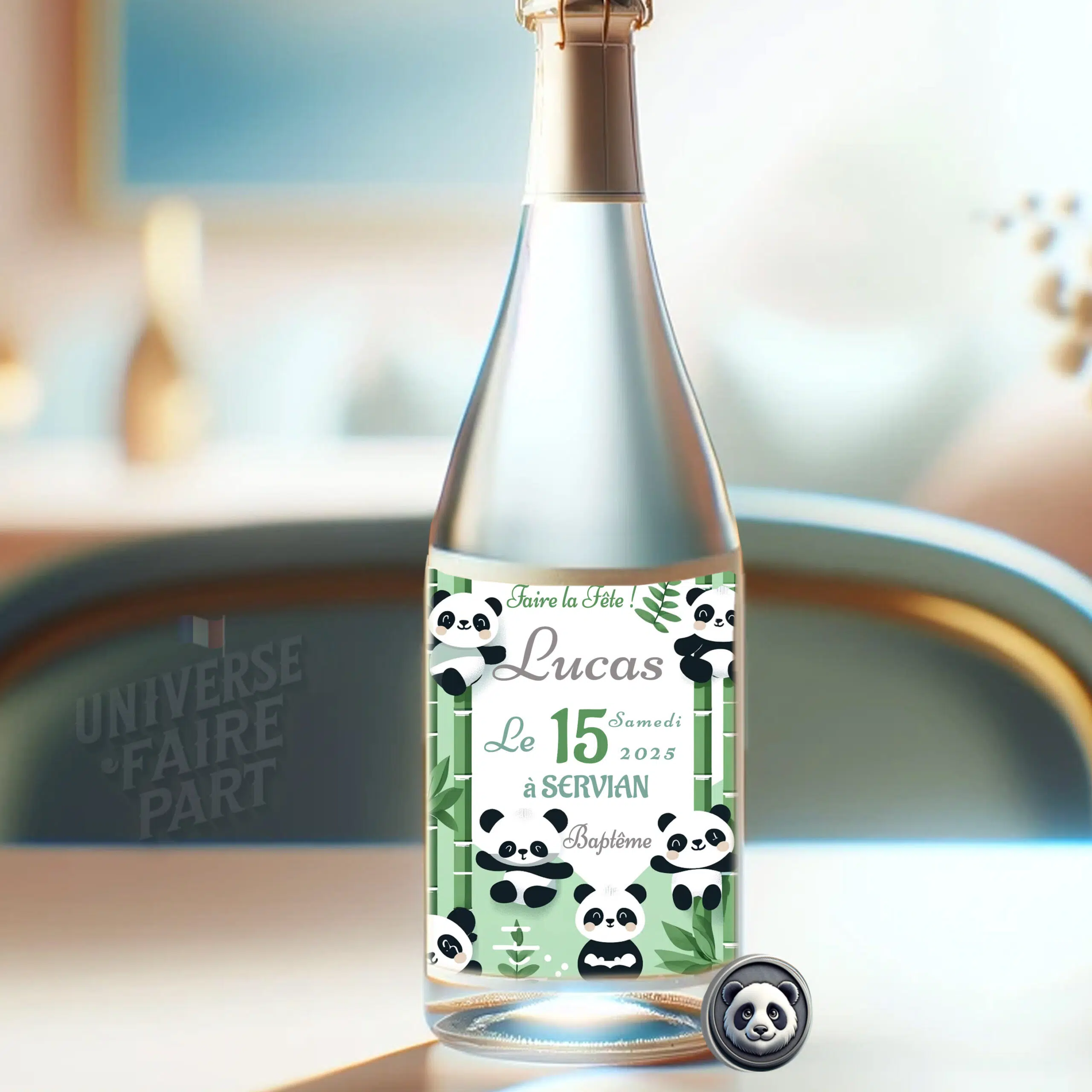 N°302.3 - Étiquette bouteille Panda bambou bébé
