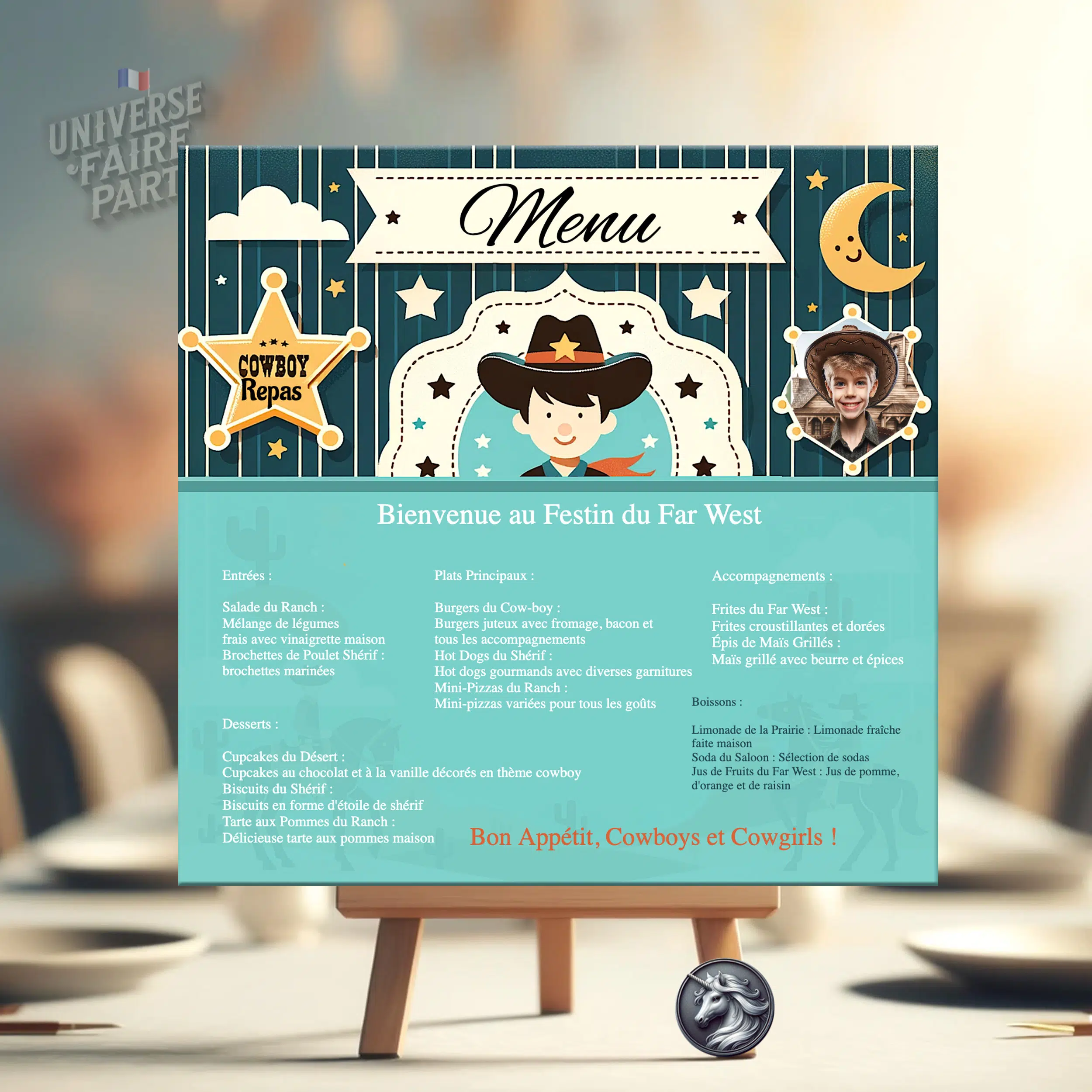 N°310.2 - Menu Invitation Anniversaire Cowboy pour Garçon