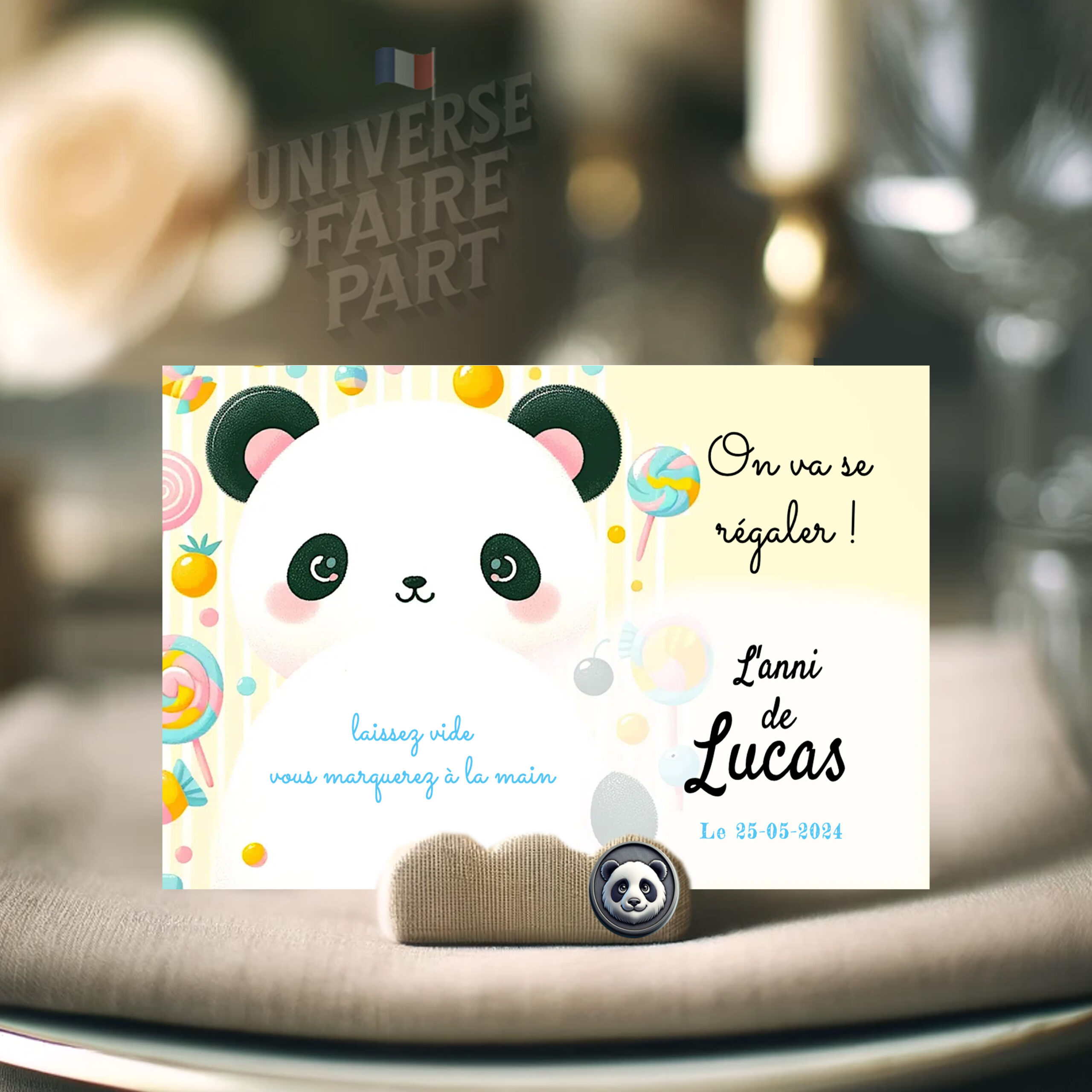 N°314.2- Porte nom Petit Panda gourmand anniversaire ou Baptême