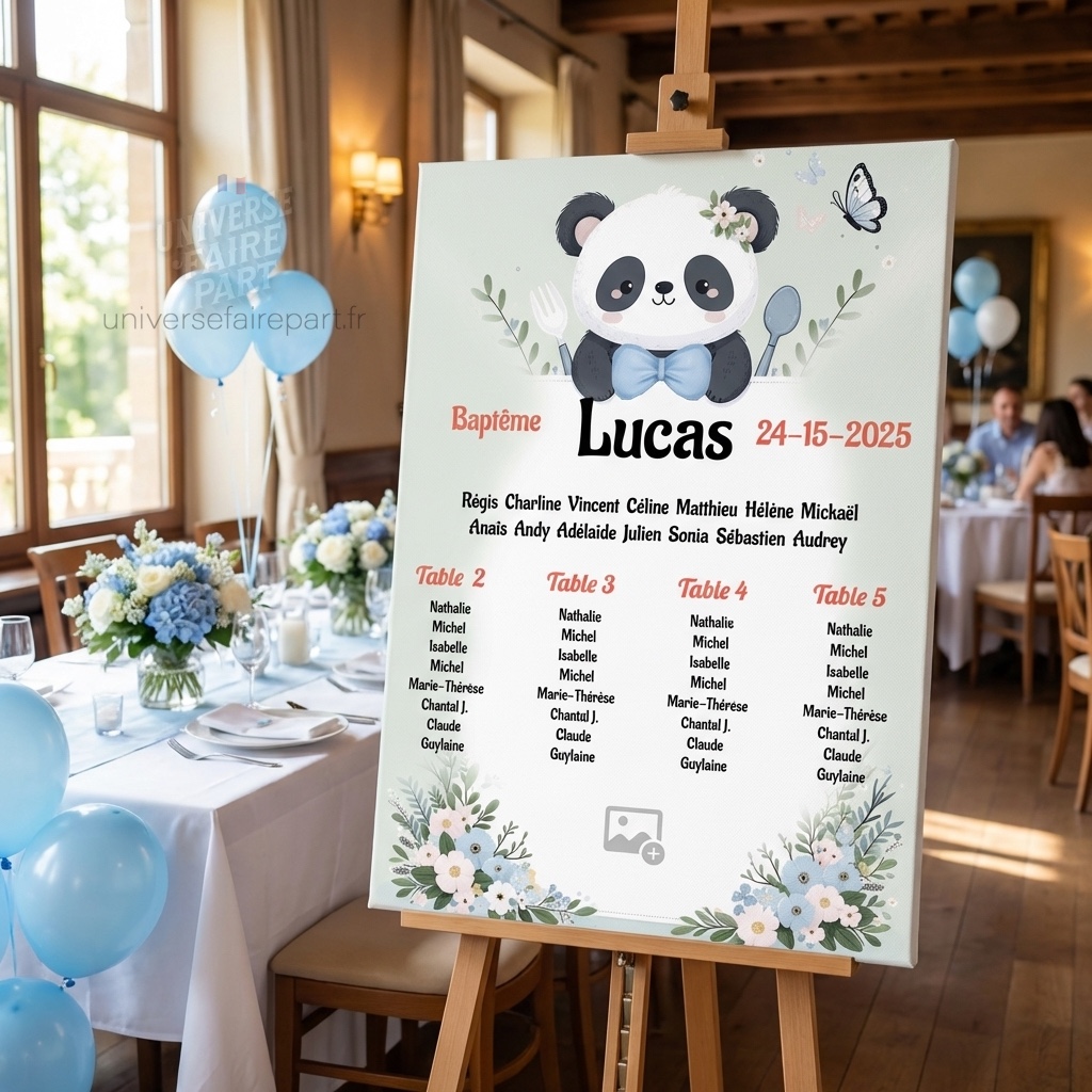 N°146.7 – Plan de table Thème Panda Garçon