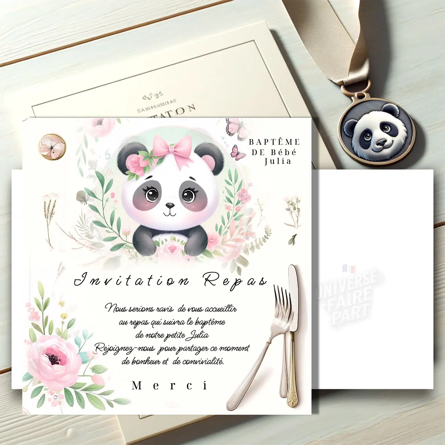 N°342.1 - Carton repas Petit panda tendre rosé fille