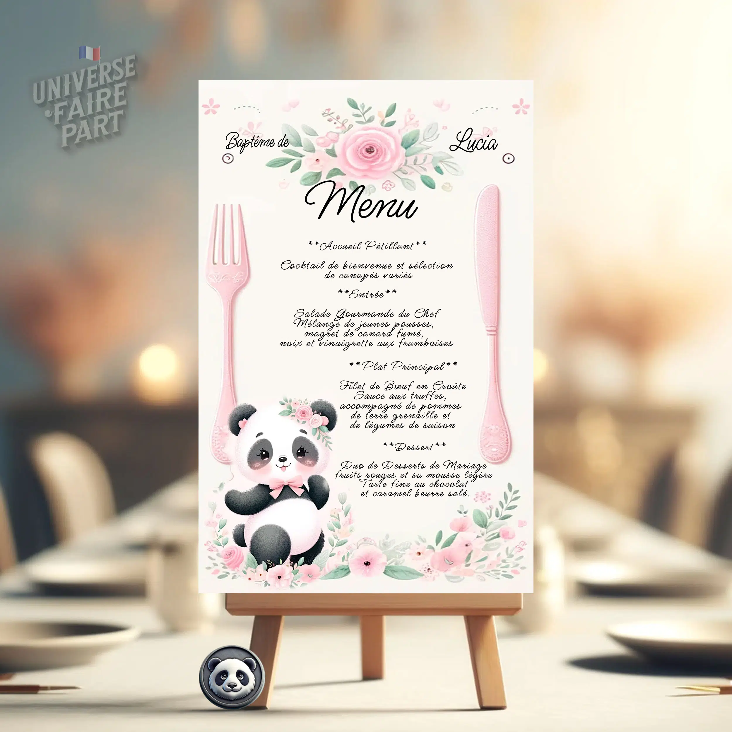 N°342.4 - Menu Petit panda tendre rosé fille