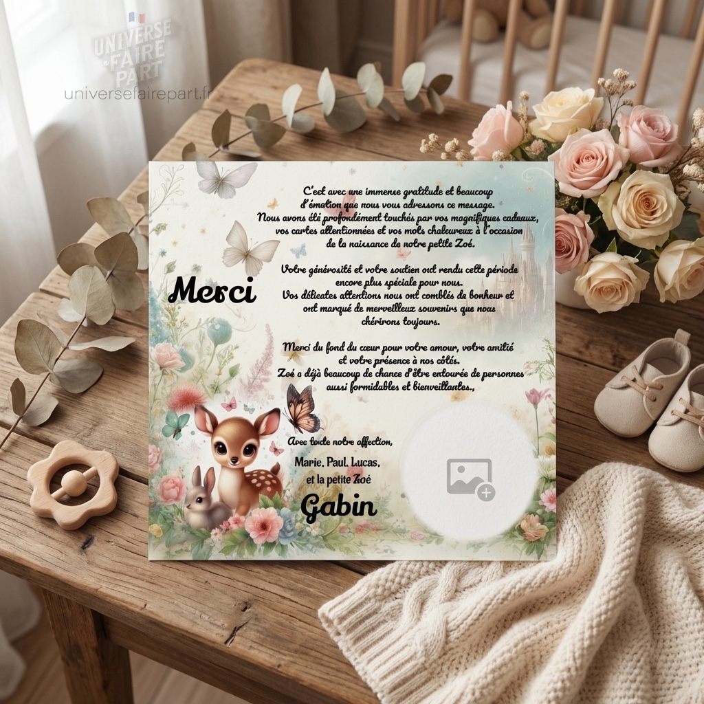 N°445.1 -carte remerciement Faon Bambi