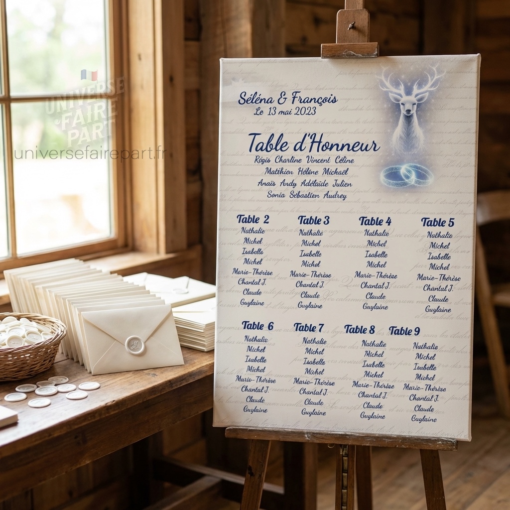 N°227.4 – Plan de table mariage Cerf Harry Potter nuit étoilé