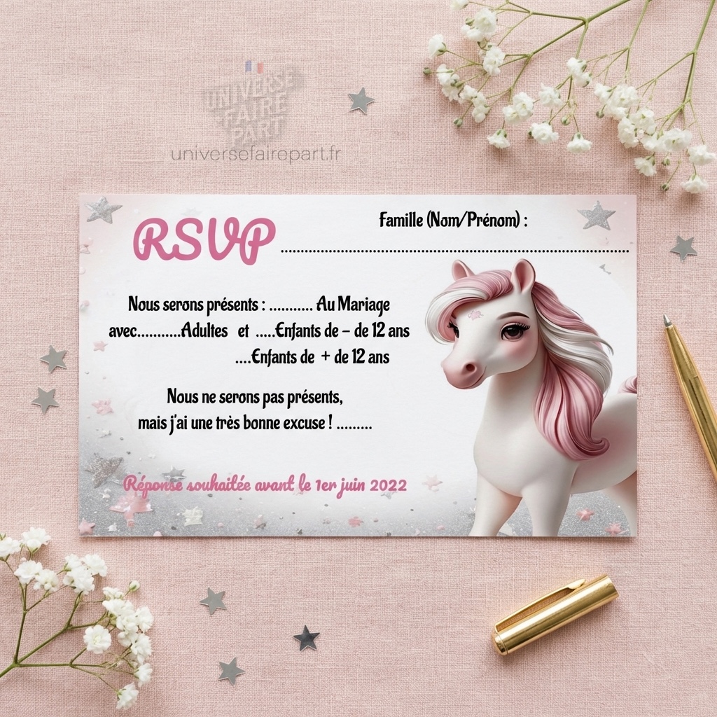 N°542.1 – Carte réponse Cheval Féérique avec Fer à Cheval