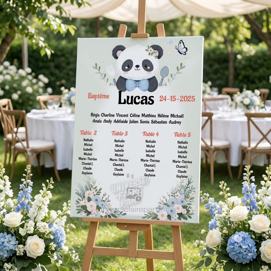 N°146.7 – Plan de table Thème Panda Garçon