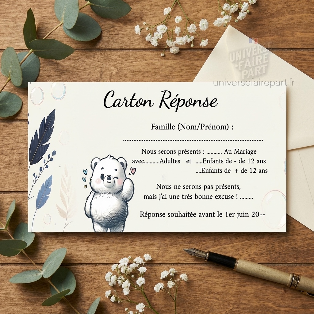 N° 173.1 – Carton réponse Éthan & Marie nos oursons des temps modernes