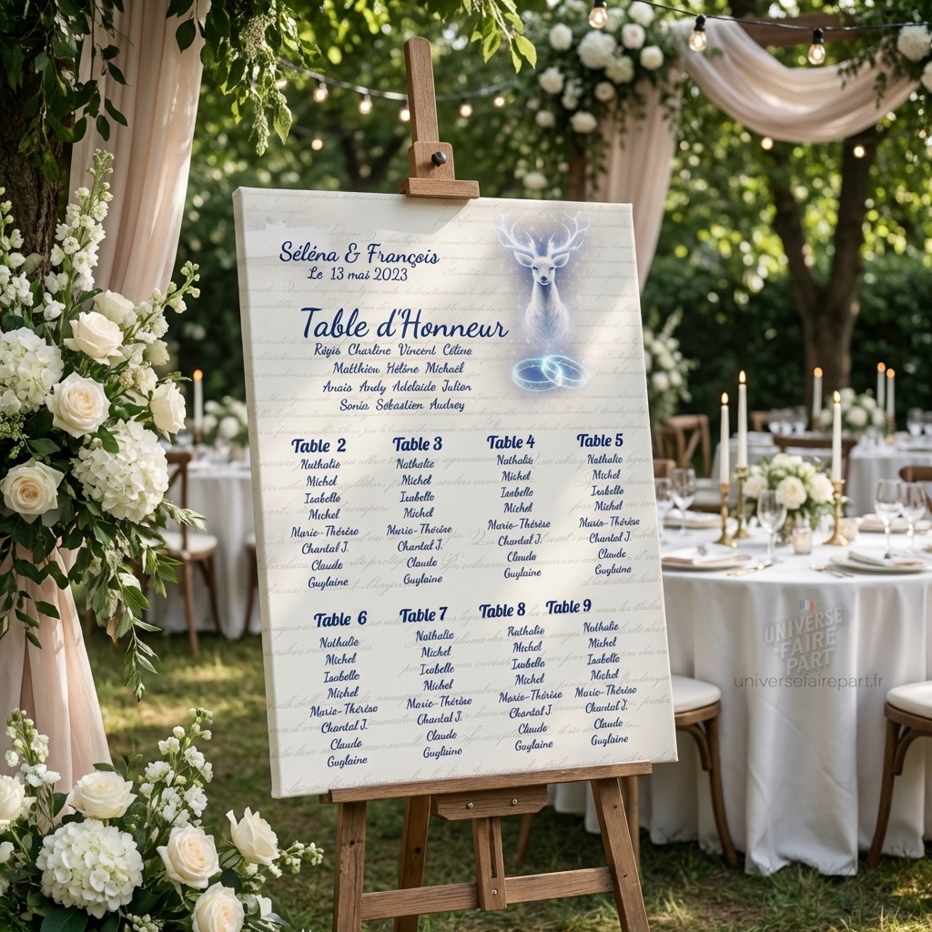 N°227.4 – Plan de table mariage Cerf Harry Potter nuit étoilé