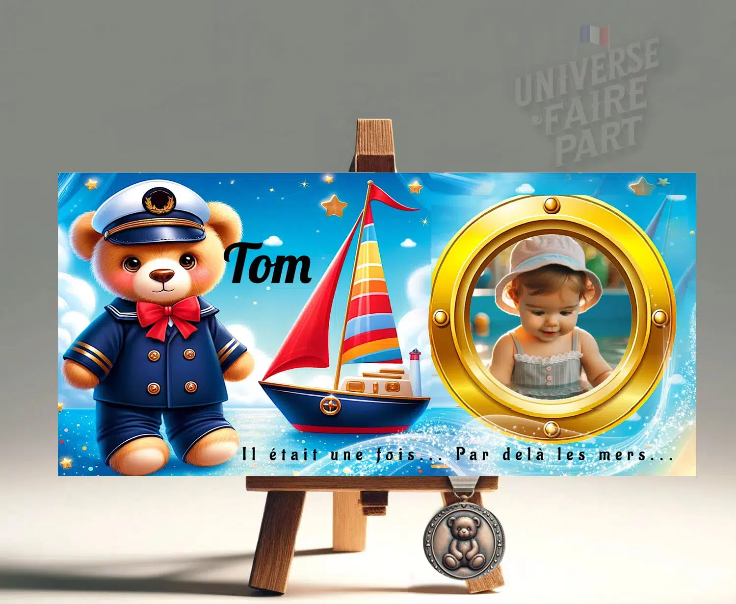 N°328.1 - Porte nom Petit ourson marin et son bateau