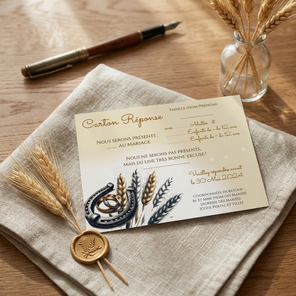 N°383.2 – Carton réponse cheval fer à cheval mariage