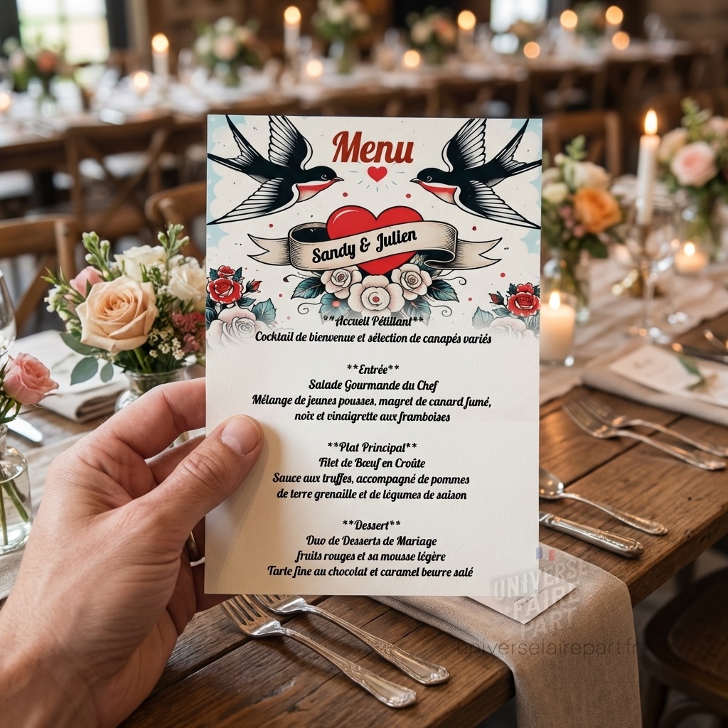 N°269.6 – Menu Rockabilly rétro  colombes Mariage