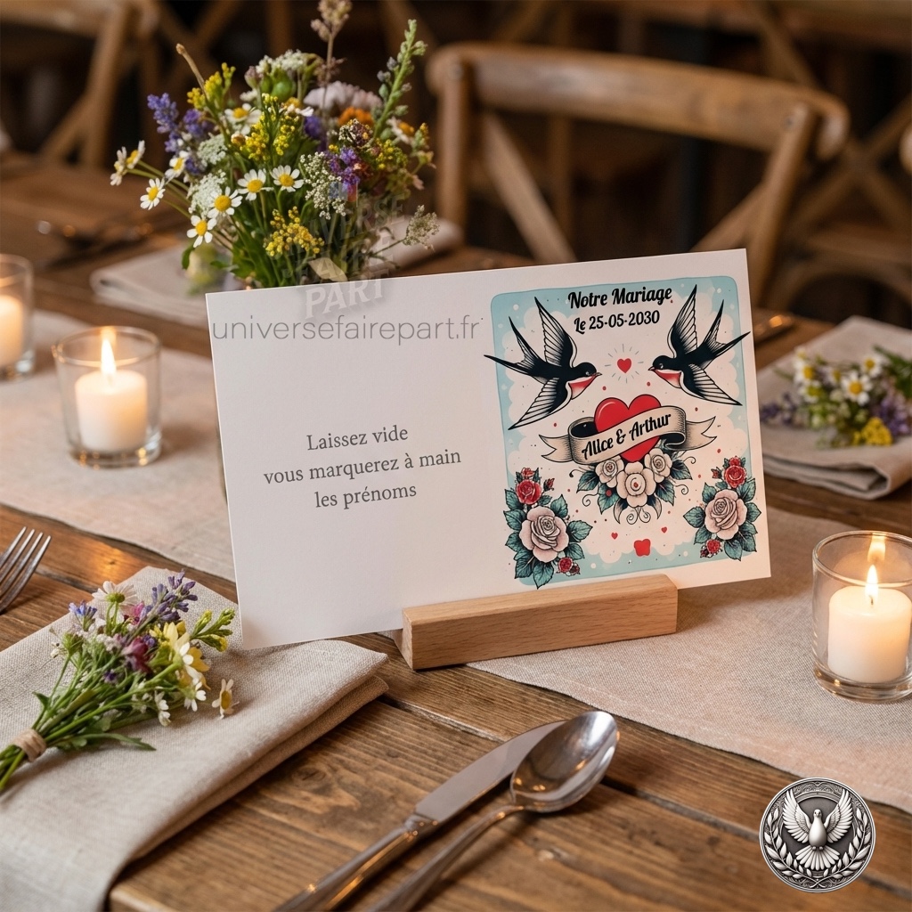 N°269.4 – Porte nom Rockabilly rétro colombes Mariage