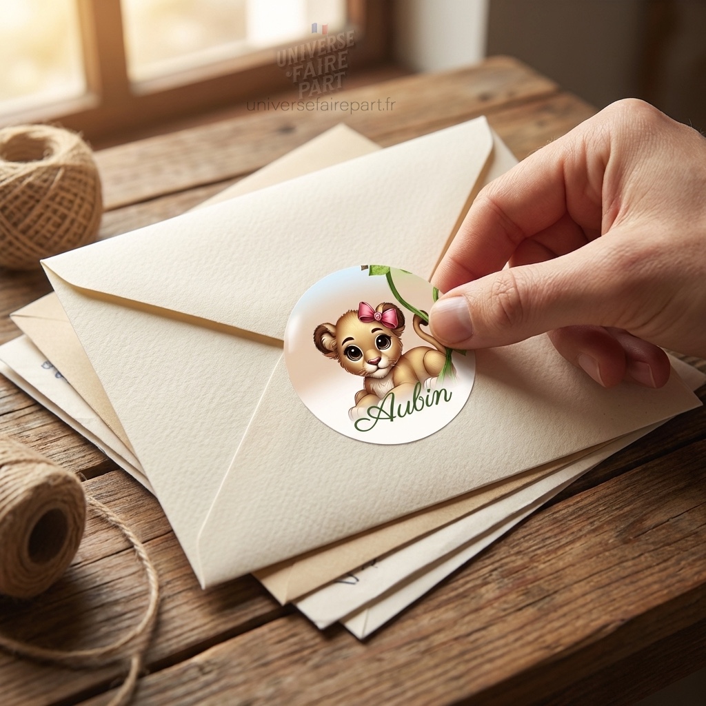 N°354.2 – Rond collant invitation petit baby lion lionnes safari Jungle