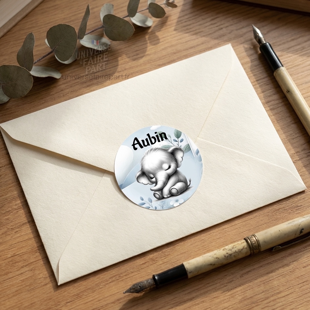 N°329,2 – Rond collant Petit éléphant Dumbo bleu et blanc