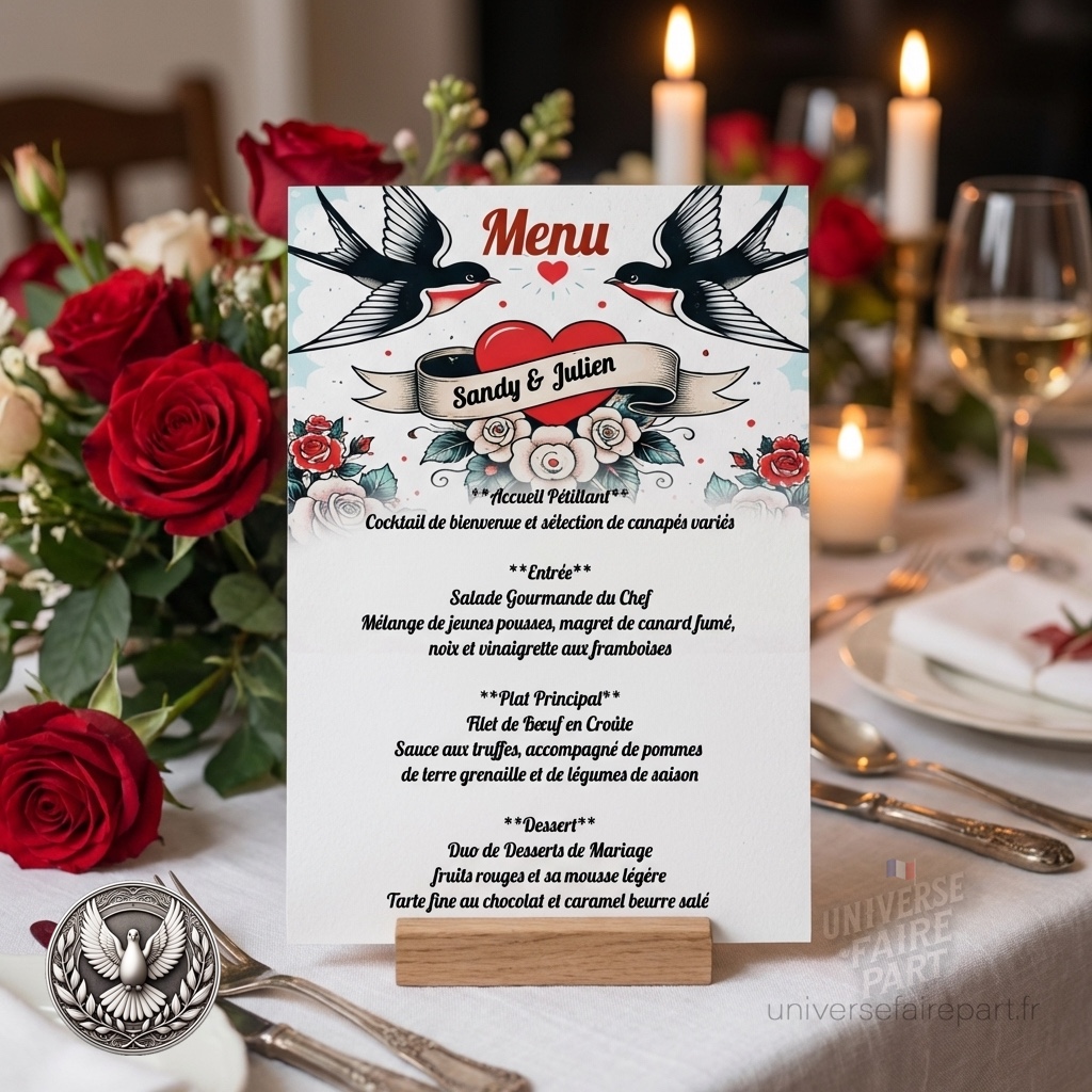N°269.6 – Menu Rockabilly rétro  colombes Mariage