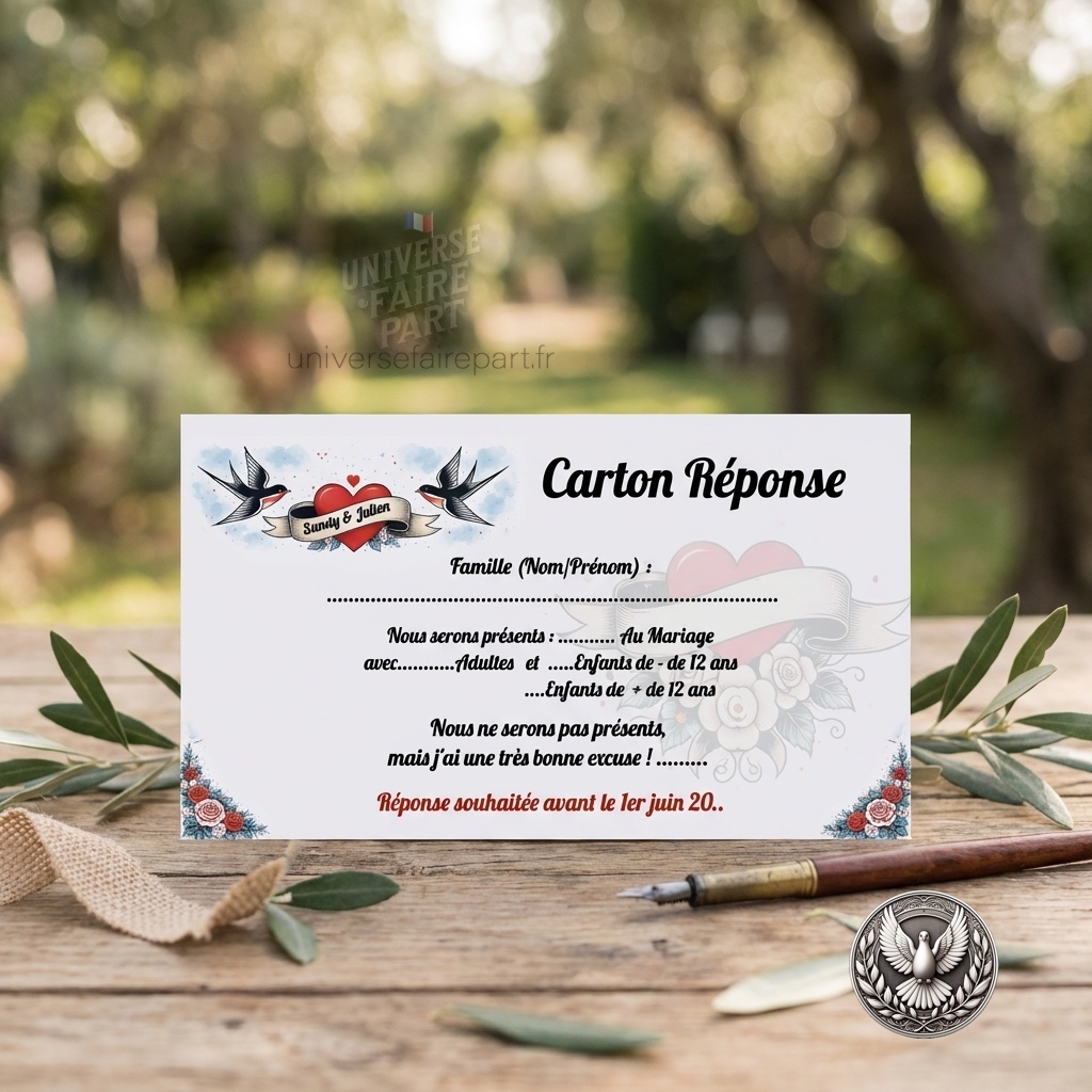 N°269.2 – Carton réponse Rockabilly colombes Mariage