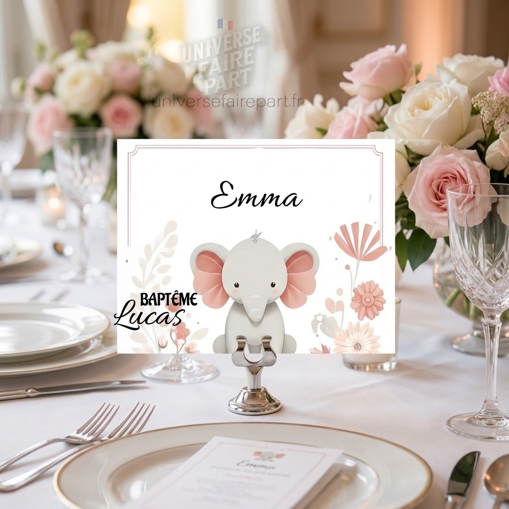 N°124.1 – Porte nom Petit l&rsquo;éléphant Adorable Corail et Blanc